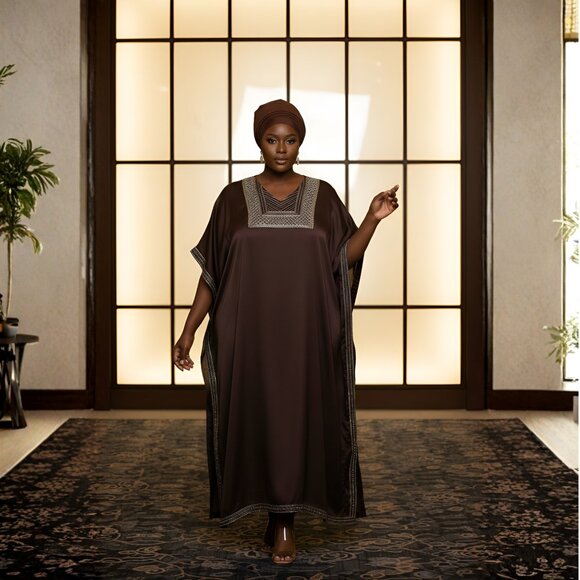 Gypsie Blu Women Plus Size Satin Sequences Caftan Dress Wedding Gown for Girls - Picture 1 of 8